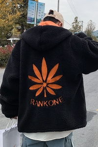204-MY2081大刺绣 枫叶连帽 棉衣男韩版潮流宽松羊羔毛棉服图片