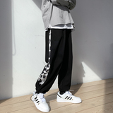 204-K23-P45拼接拉链直筒长裤复古宽松情侣休闲抽绳运动裤，男装休闲裤，星座204