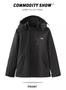 204-JK8100-P60黑色登山服冲锋衣男款外套薄款美式三合一防风户外图片
