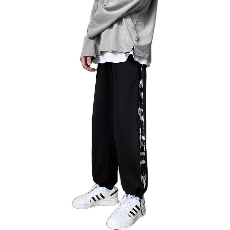 204-K23-P45拼接拉链直筒长裤复古宽松情侣休闲抽绳运动裤,男装休闲裤,星座204
