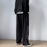 204-K24-P45纽扣豹纹拼接长裤高街复古宽松直筒休闲排扣裤，男装休闲裤，星座204