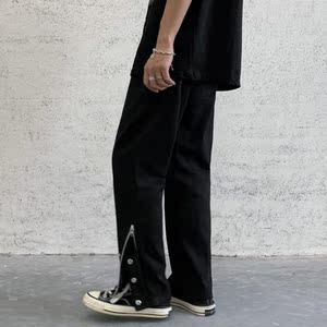 204-k36-P45男ins修身百搭排扣裤拉链韩版潮流嘻哈拖地休闲裤