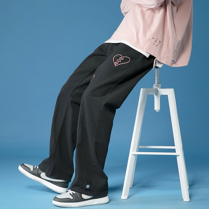 204-K43-P45蓝墙高街黑色宽松直筒阔腿裤男女潮流休闲长裤子ins潮，男装休闲裤，星座204