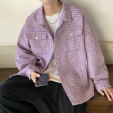 204-JK71-P75新款小香风千鸟格编织外套夹克男宽松休闲情侣衬衫潮，男装夹克，星座204