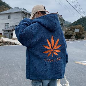 204-MY2081港风大刺绣枫叶连帽棉衣男韩版潮宽松羊羔毛棉服,男装棉衣,星座204