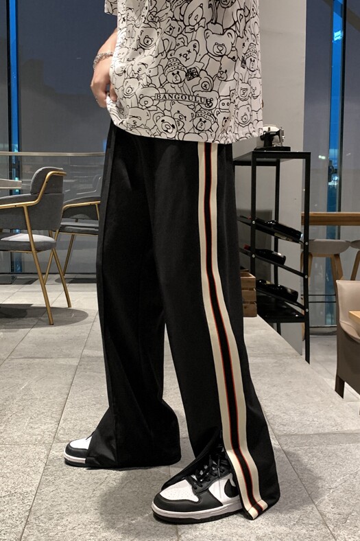 204-K39-P45街头潮流百搭织带拉链开叉垂感宽松运动休闲裤男,男装休闲裤,星座204