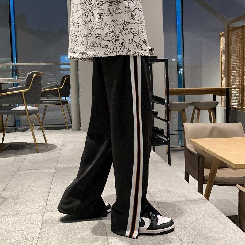 204-K39-P45街头潮流百搭织带拉链开叉垂感宽松运动休闲裤男,男装休闲裤,星座204