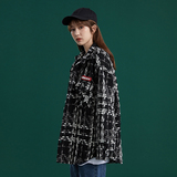 204-JK49-P75中性蓝墙韩版潮流女粗格纹小香风衬衫宽松薄款外套，女装短外套，星座204