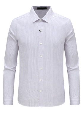 SF442圣断码清仓春秋男士商务休闲棉加桑蚕丝紫色细条纹长袖衬衫