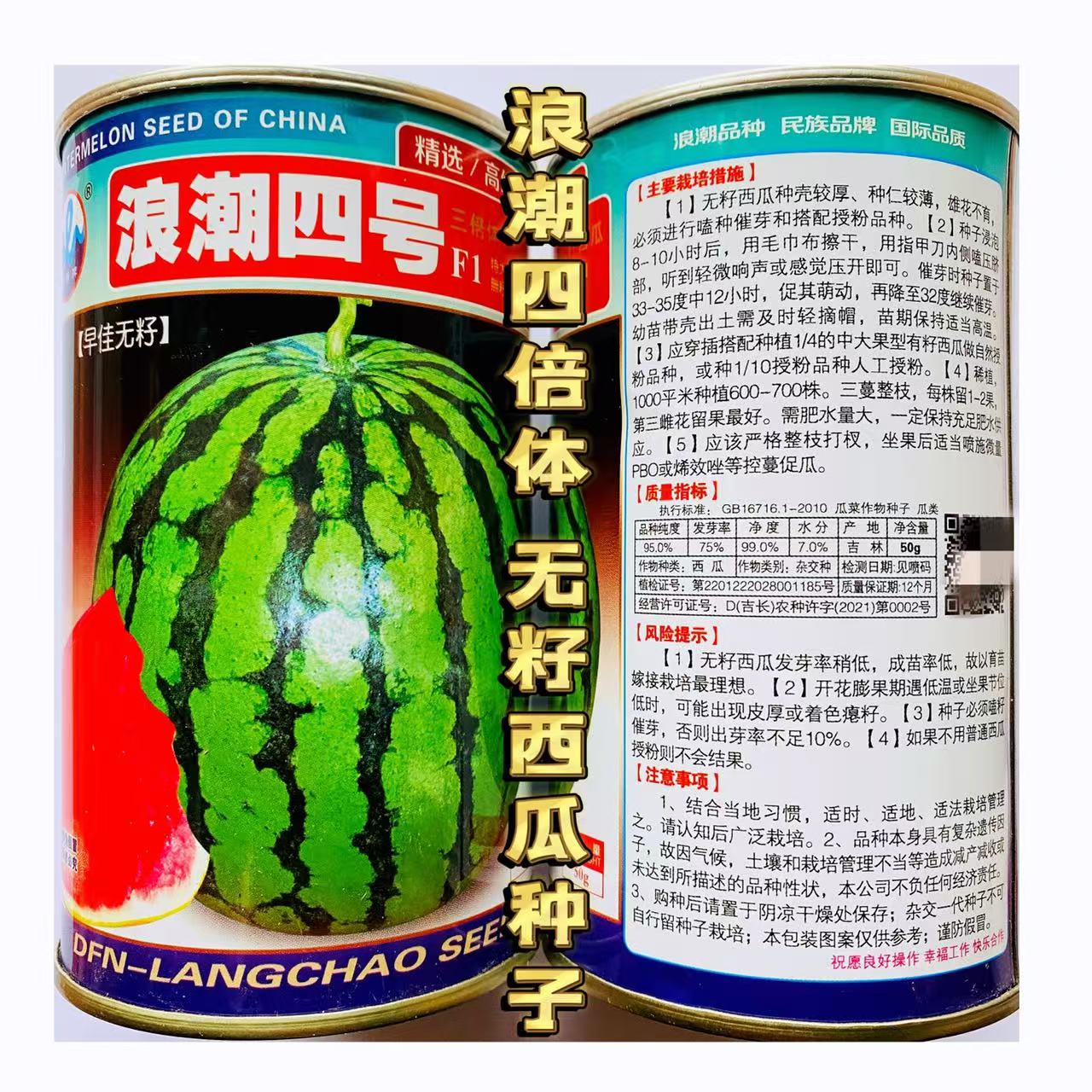 浪潮四号西瓜种子红瓤三倍体无子中熟花皮大果型春季高产优良无籽