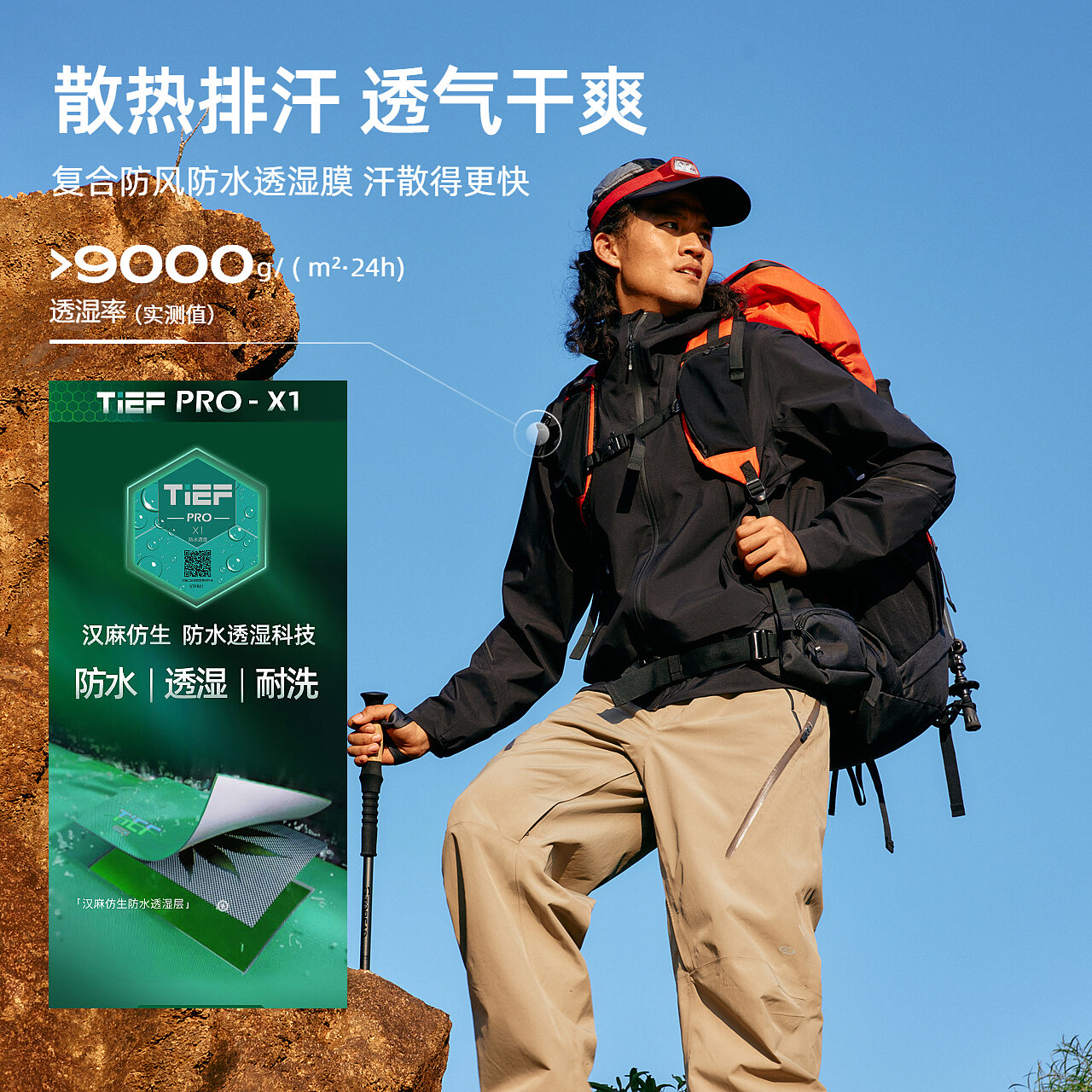 探路者冲锋衣男2025春夏户外徒步防风防水登山3L外套TABBBN81701