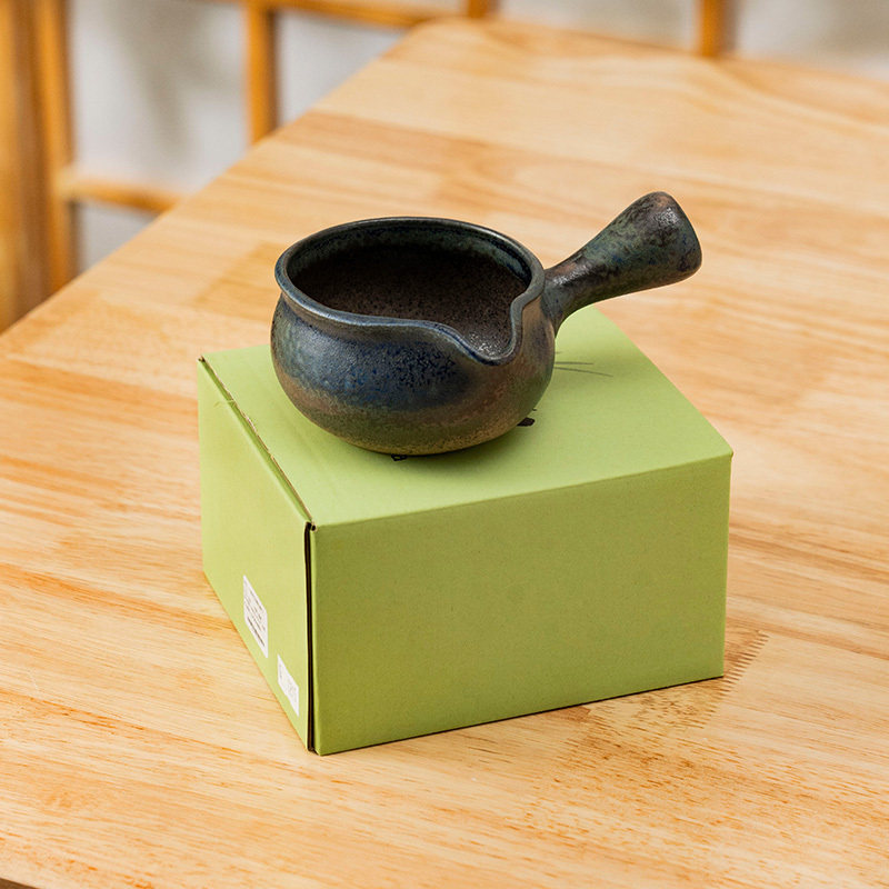 常滑烧公道杯日本进口茶海分茶器日式大号侧把织部绿釉功夫茶具