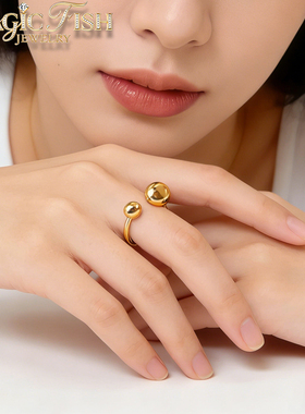 小众简约大小水滴开口钛钢戒指女