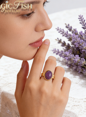 复古小众钛钢宝石开口女士戒指