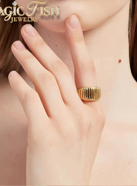 magicfish法式复古牛角包电镀戒