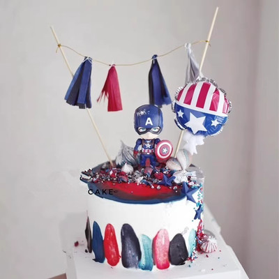 蛋烘焙糕装饰美国队长动漫英雄公仔车载摆件玩具生日派对装扮用品