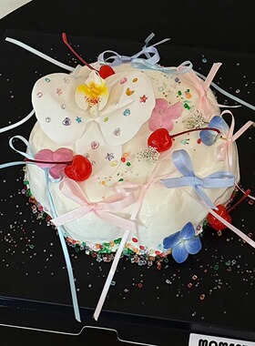 蝴蝶兰月亮星星爱心钻石贴纸3mm丝带浪漫女生高级感生日蛋糕装饰