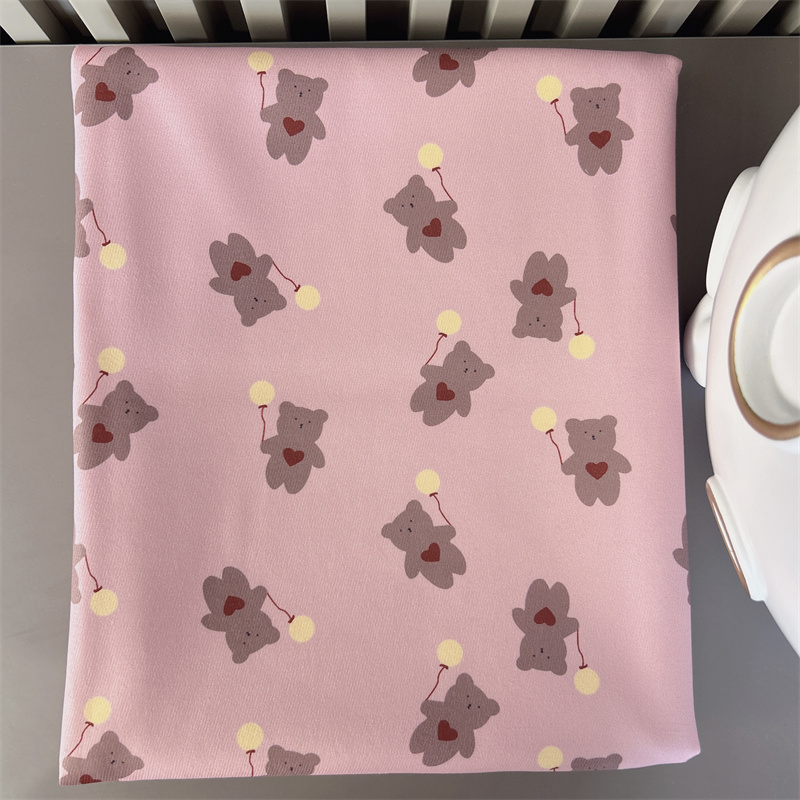 1.5米宽幅灯芯绒小熊卡通可爱图案细条绒DIY手工沙发外套服装面料