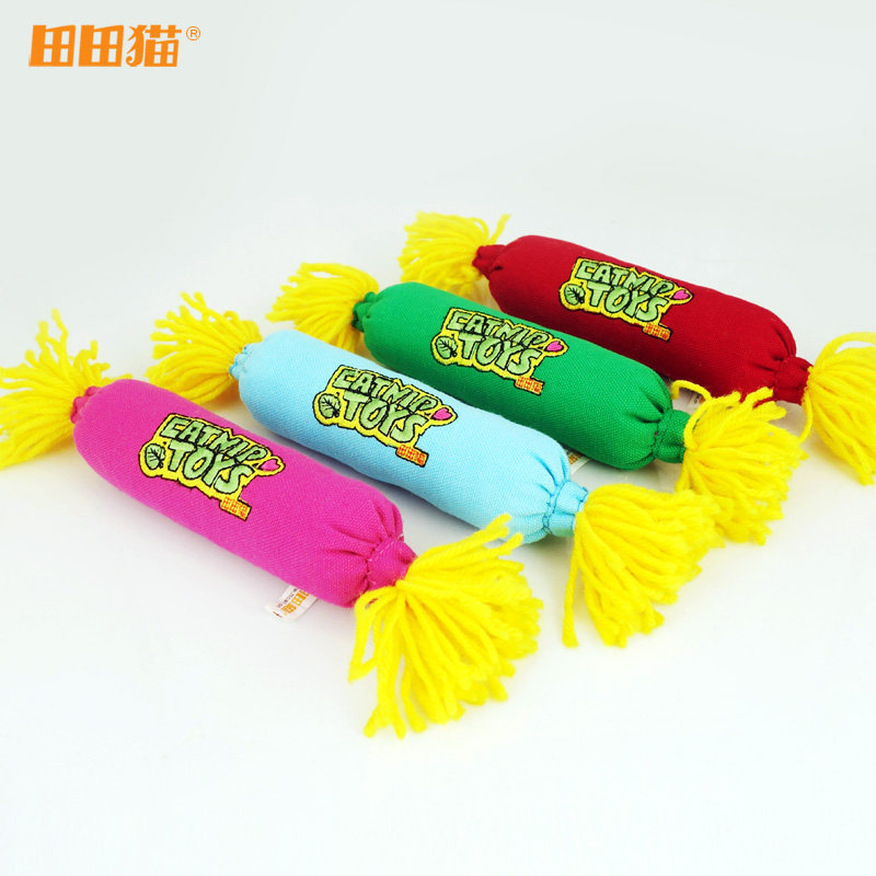 田田猫 卡通毛线糖果绣花猫薄荷猫抱枕猫玩具宠物猫用品