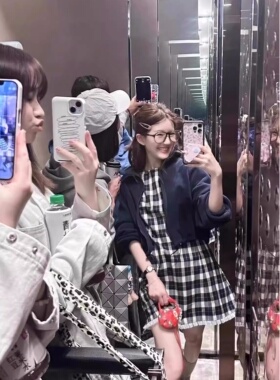 赵露思同款 格纹无袖背心连衣裙女夏复古优雅可爱收腰连衣裙 现货