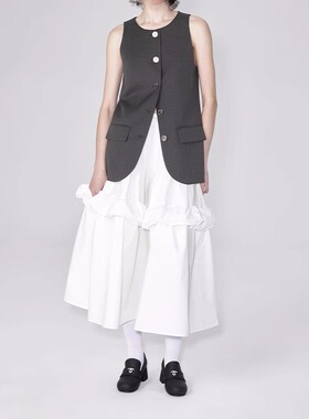 THEMO 极简廓形通勤气质定制金属扣口袋圆领西装马甲背心女秋新款