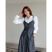 韩APM 两件套 褶皱阔腿裤 Place&Apmluxe气质套装 系扣V领吊带背心