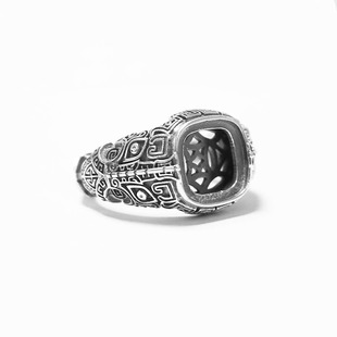 宏利925纯银戒指空托镶嵌松石闭口银托复古蜜蜡南红新款戒托10*10