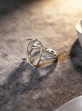 宏利S925纯银戒指空托 镶嵌12*16戒托爪镶13*15蜜蜡13*18玉石银托