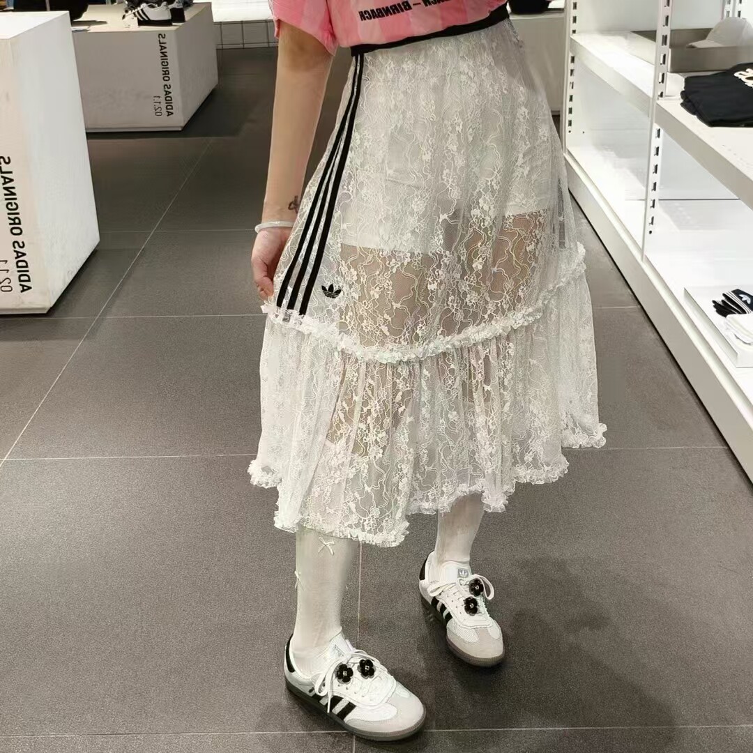 正品阿迪达斯adidas女子长款蕾丝休闲运动长裙半身裙KD2288 9