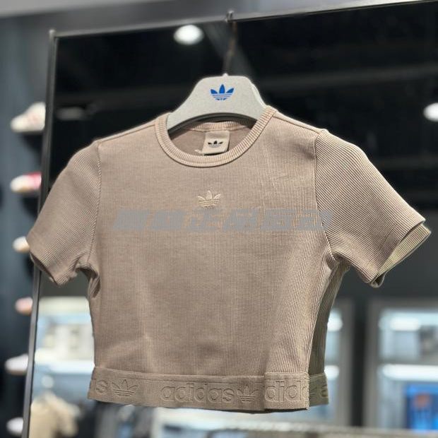 正品ADIDAS阿迪达斯女子圆领刺绣短款露脐运动短袖JW3577 JW3573