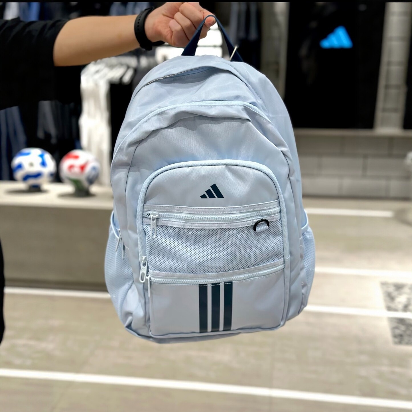 正品ADIDAS阿迪达斯奶蓝色运动休闲双肩包后背包学生书包KZ0000