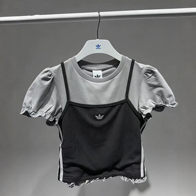 正品ADIDAS阿迪达斯女子木耳边泡泡袖运动短袖T恤女装KY3299 3298
