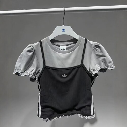 正品ADIDAS阿迪达斯女子木耳边泡泡袖运动短袖T恤女装KY3299 3298