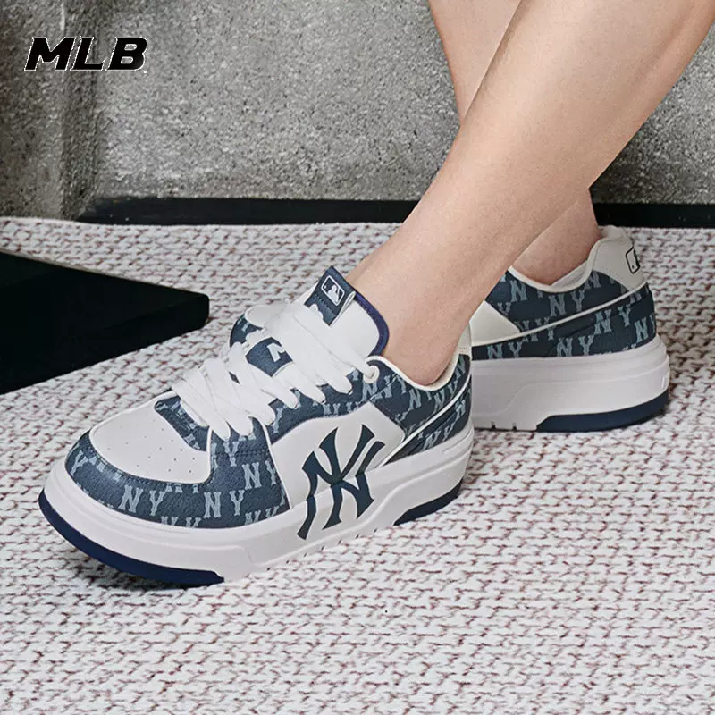 MLB正品低帮板鞋男鞋女鞋复古老花厚底情侣休闲鞋学长鞋