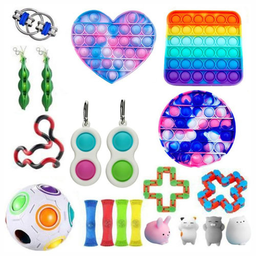 跨境发泄减压玩具套装面条绳fidget cube减压编织网按摩圈SQUISHY