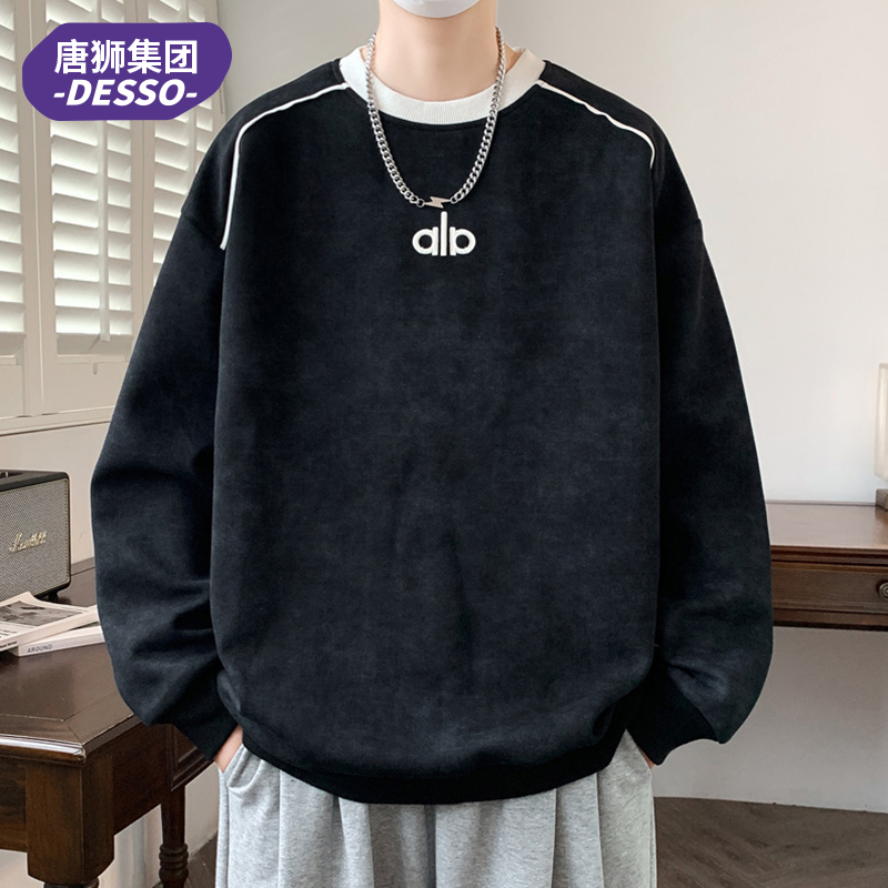 唐狮集团DESSO扎染卫衣男春秋季美式宽松圆领长袖休闲打底衫上衣