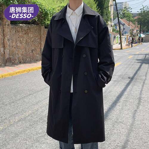 唐狮集团DESSO春秋季过膝中长款风衣男加肥大码韩版外套宽松大衣