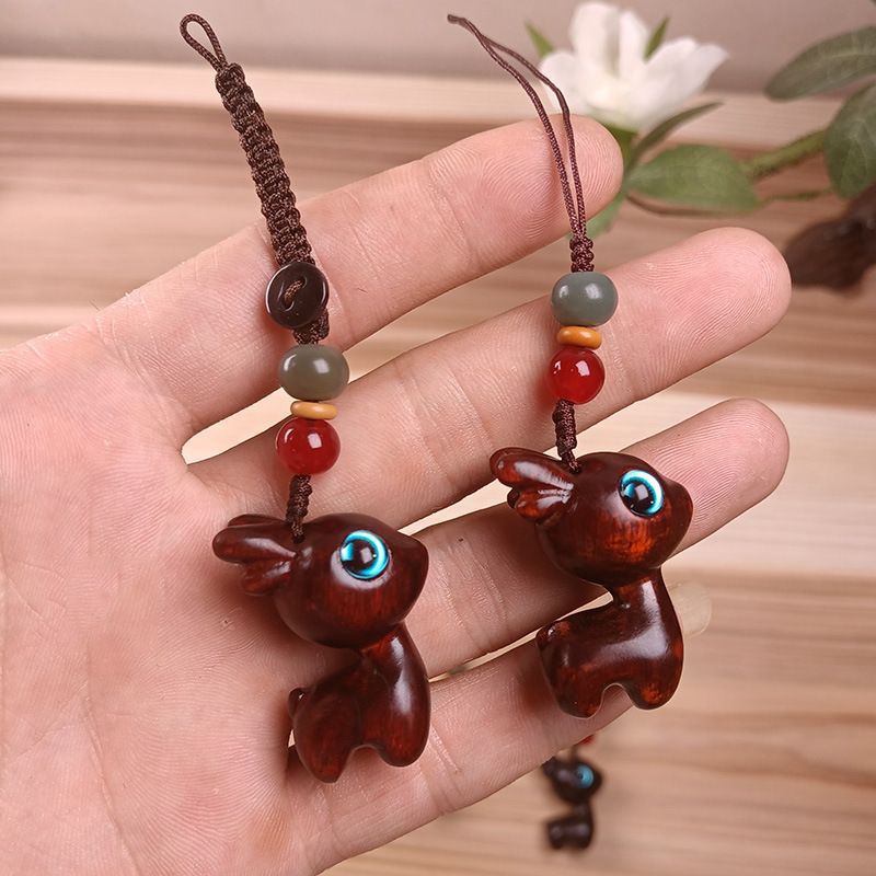 檀木配件绿檀吊坠钥匙扣小鹿手机