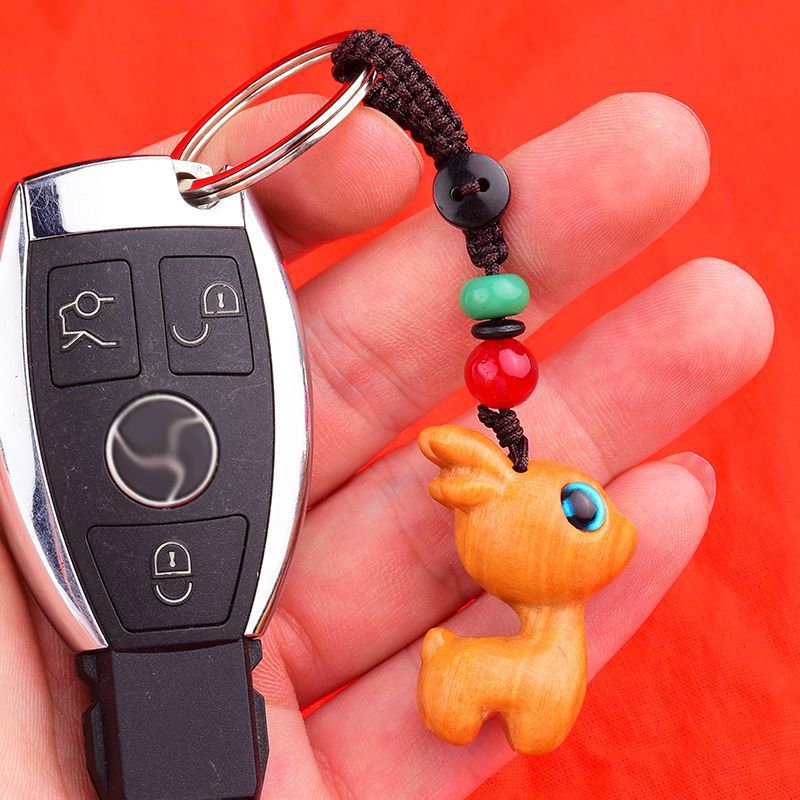 一路檀木小鹿汽车钥匙扣挂件小清