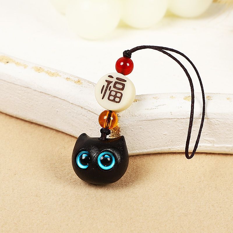 创意檀木小猫汽车钥匙扣挂件可爱