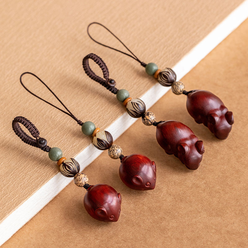 木质生肖老鼠汽车钥匙扣挂件男女