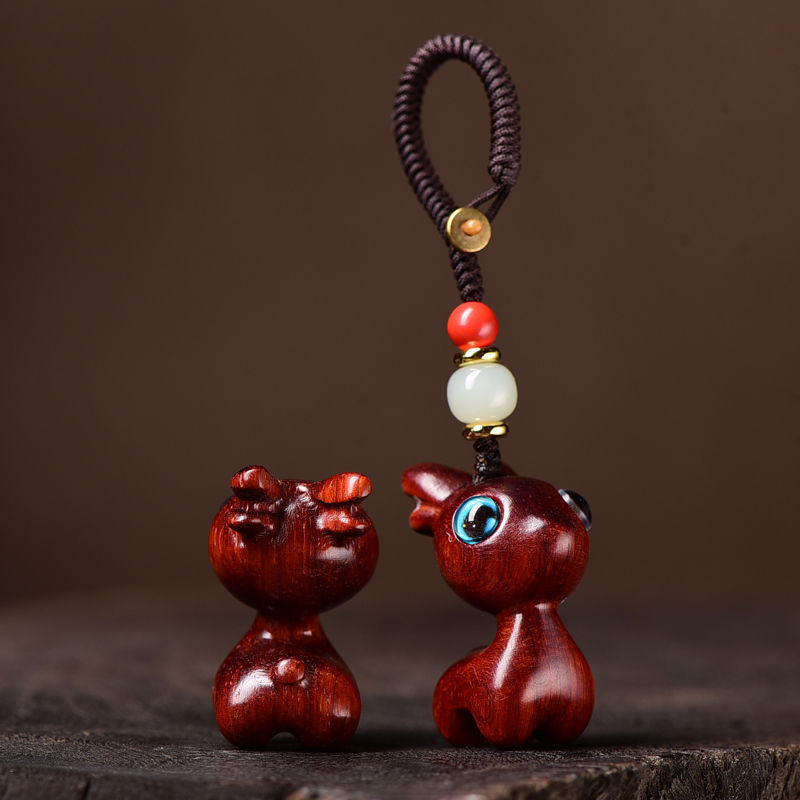 有鹿一路檀木小鹿汽车钥匙扣挂件