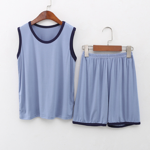 儿童夏季背心套装薄款莫代尔家居服男童睡衣无袖空调服冰丝男孩