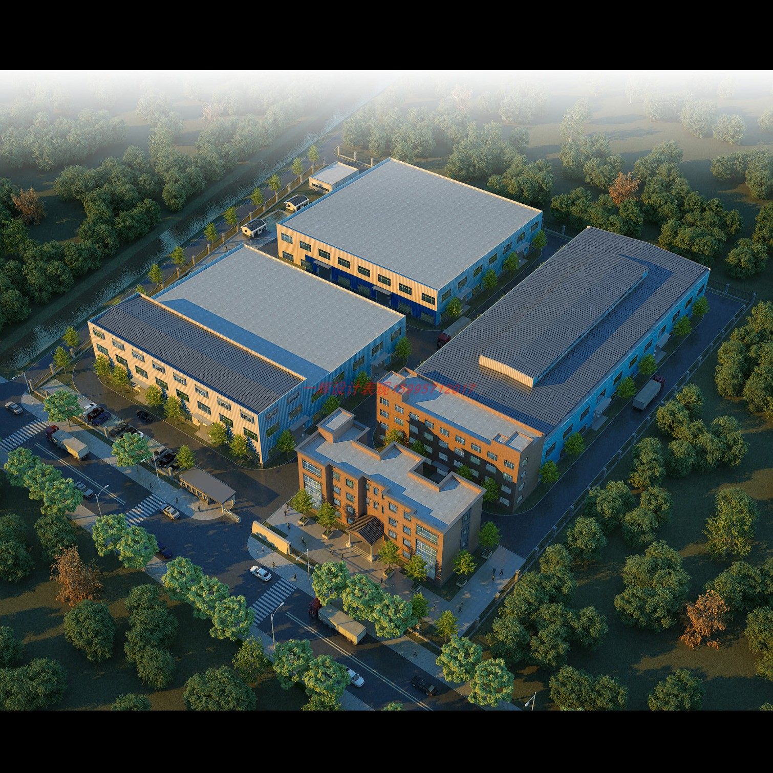 一辉 效果图建筑鸟瞰图制作 钢结构彩钢板厂房立面设计厂区规划图