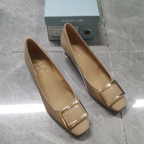品牌正品断码撤柜时尚百搭方头粗跟女单鞋2A578驼色39码
