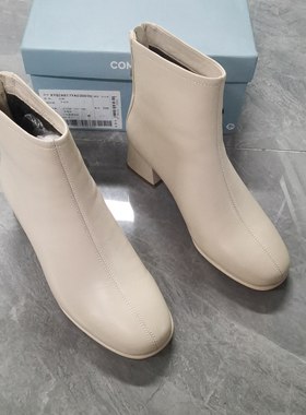 品牌正品断码时尚百搭休闲圆头粗跟羊皮绒里女短靴2A817米白色34