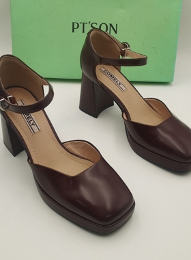 商场同款春秋季新款粗跟中跟女鞋玛丽珍牛皮单鞋女真皮女鞋 42252