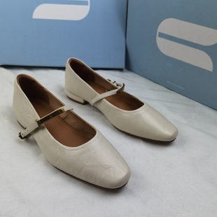 品牌正品商场同款新款女鞋休闲鞋平底单鞋玛丽珍鞋25058米白色35
