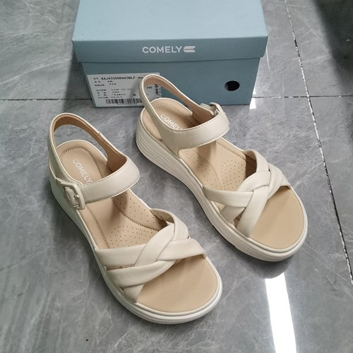 品牌正品断码时尚百搭休闲厚底魔术贴羊皮女凉鞋43300米白色38