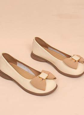 品牌正品真皮单鞋女鞋蝴蝶结浅口单鞋软底牛皮通勤工作鞋女 31028